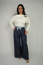 بنطلون جينز واسع لايكرا مع ربطة