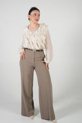 بنطلون قماش طحيني مع قشاط