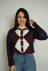 بلوزة صوف خمري وكحلي وابيض