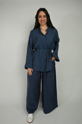 طقم كحلي واسع -قميص وبنطلون