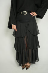 تنورة مرفرفة شيفون مع قشاط