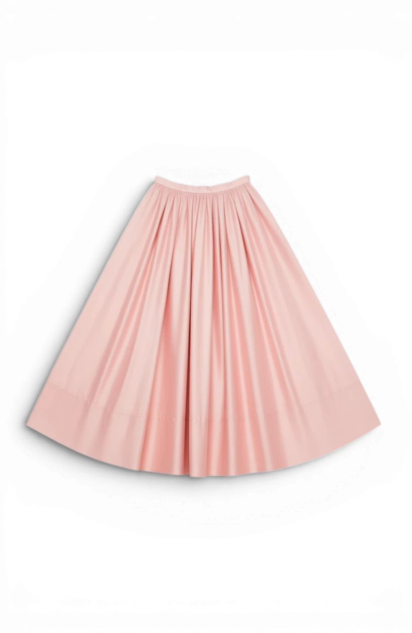 Meraki Closet PS pink pleated maxi skirt with a flared silhouette and wide hem detail.