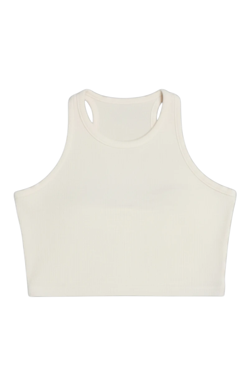 Meraki Closet PS off-white ribbed racerback crop top for women