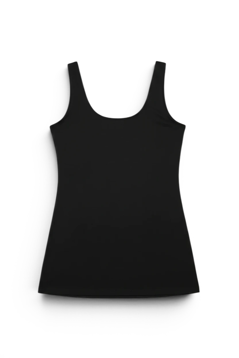 Meraki Closet PS black basic sleeveless tank top with a scoop neckline for casual everyday wear.