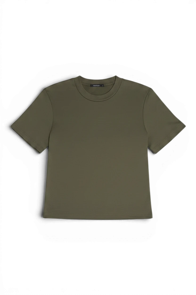 Meraki Closet PS olive green basic short-sleeve t-shirt with a classic crew neck and straight fit.