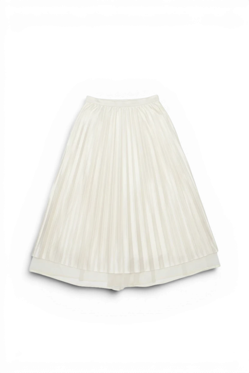 Meraki Closet PS white double face pleated midi skirt with a layered hem, one size fit.