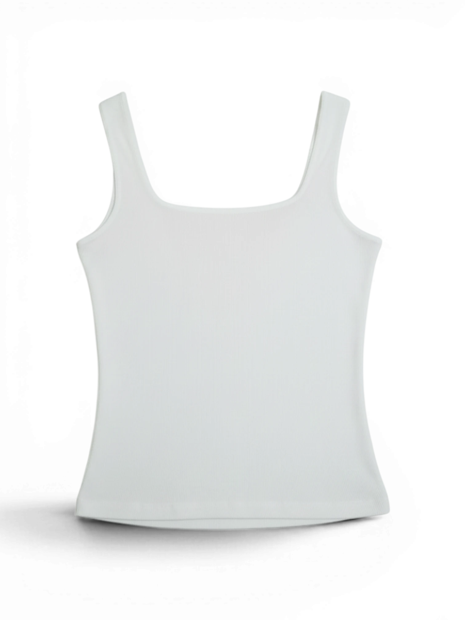 Meraki Closet PS white ribbed reversible tank top with a square neckline for versatile styling.