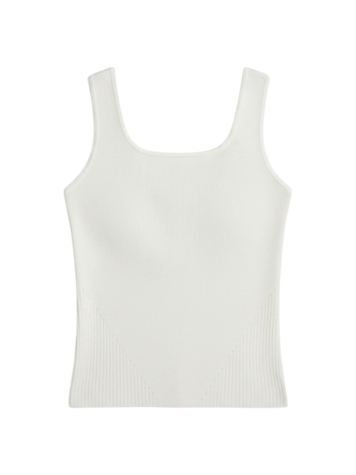Meraki Closet PS white ribbed knit tank top with a square neckline and fitted silhouette.